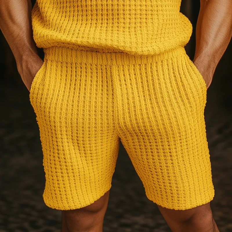 Men's Spring And Summer Fashion Casual Bright Color Round Neck Knitted Short-sleeved T-shirt Elastic Waist Knitted Shorts Set MTA2089F7K sold by Manly product image thumbnail 5