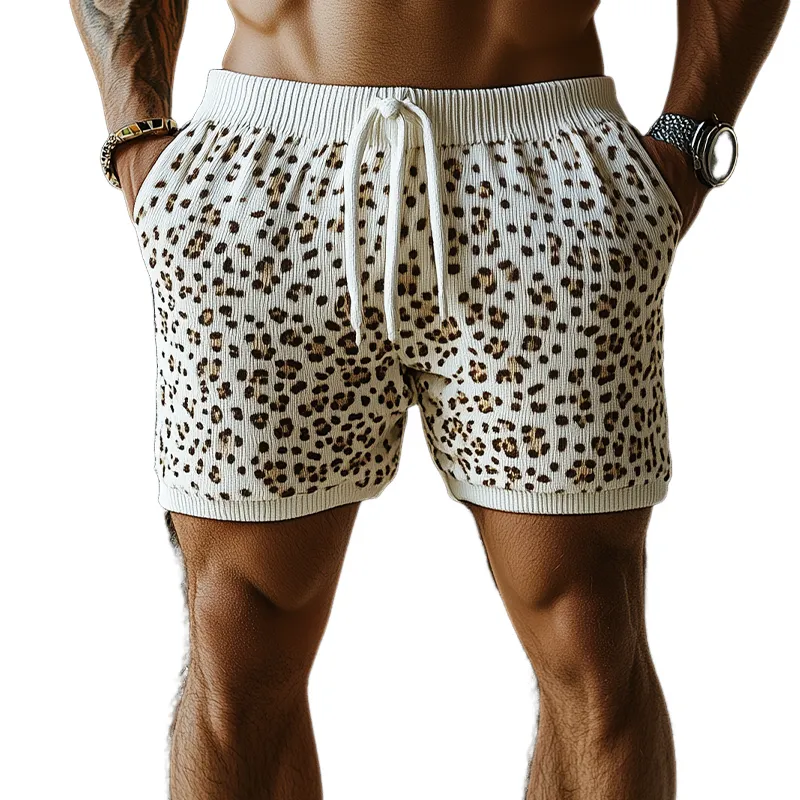 Men's Spring And Summer Fashion Casual Leopard Print Knitted Elastic Waist Shorts MTA2021F8K sold by Manly