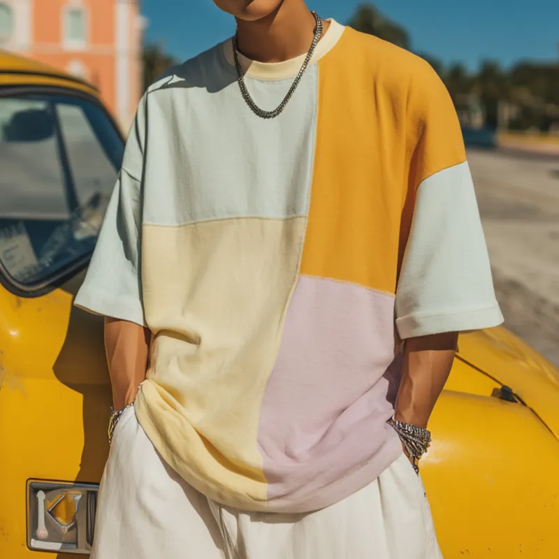 Men's Casual Breathable Cotton Contrast Color Patchwork Round Neck Loose Short Sleeve T-shirt MTA2044F2M sold by Manly product image thumbnail 2