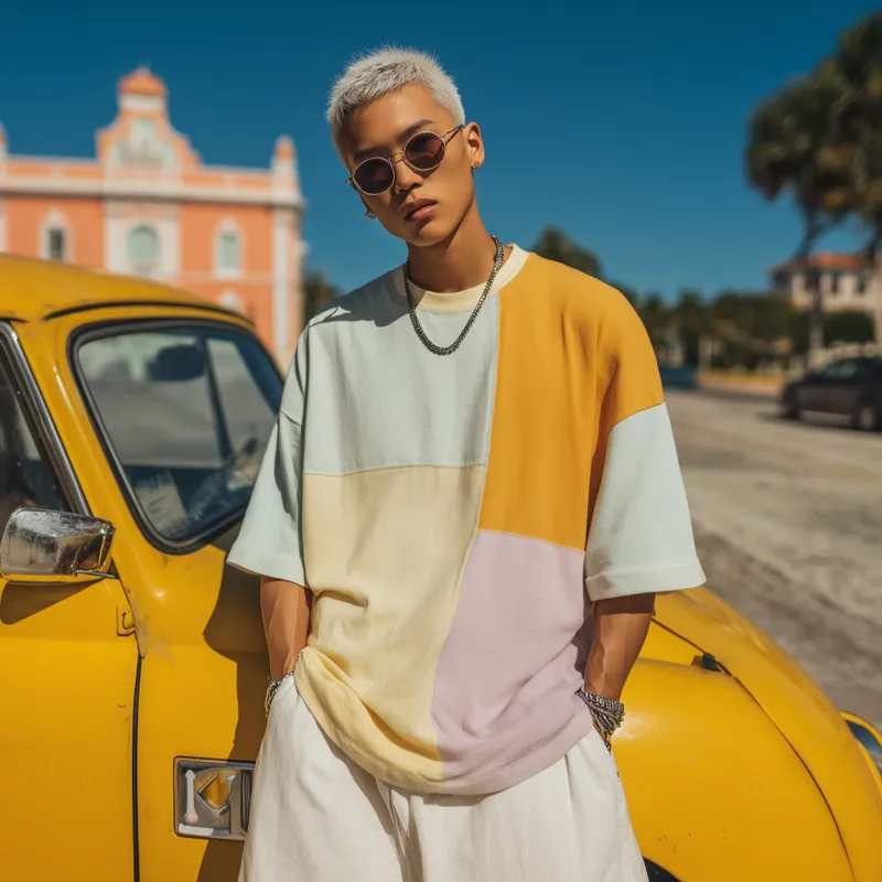 Men's Casual Breathable Cotton Contrast Color Patchwork Round Neck Loose Short Sleeve T-shirt MTA2044F2M sold by Manly product image thumbnail 3