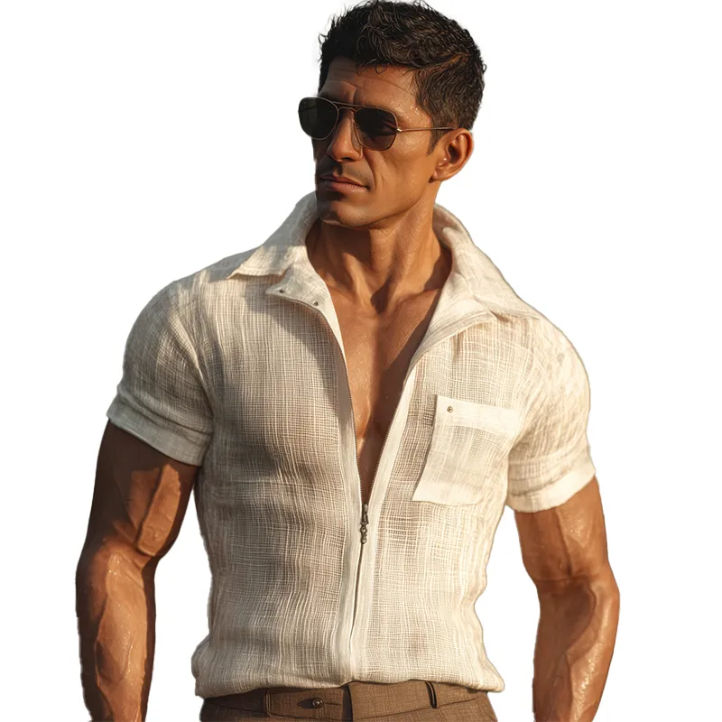 Men's Summer Fashion Zipper Closure Mesh Short Sleeve Shirt (Including Lining) MTA2012F5P sold by Manly