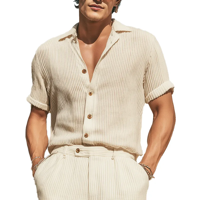 Men's Summer Fashion Thin Knitted Striped Short-Sleeved Shirt MTA2008F1P sold by Manly