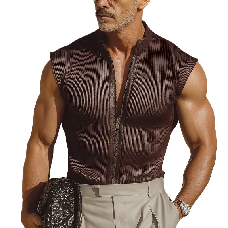 Men's Summer Fashion Striped Textured Fabric Sleeveless Tank Top MTA2008F3P sold by Manly