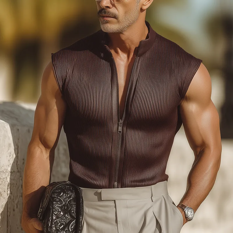 Men's Summer Fashion Striped Textured Fabric Sleeveless Tank Top MTA2008F3P sold by Manly product image thumbnail 2