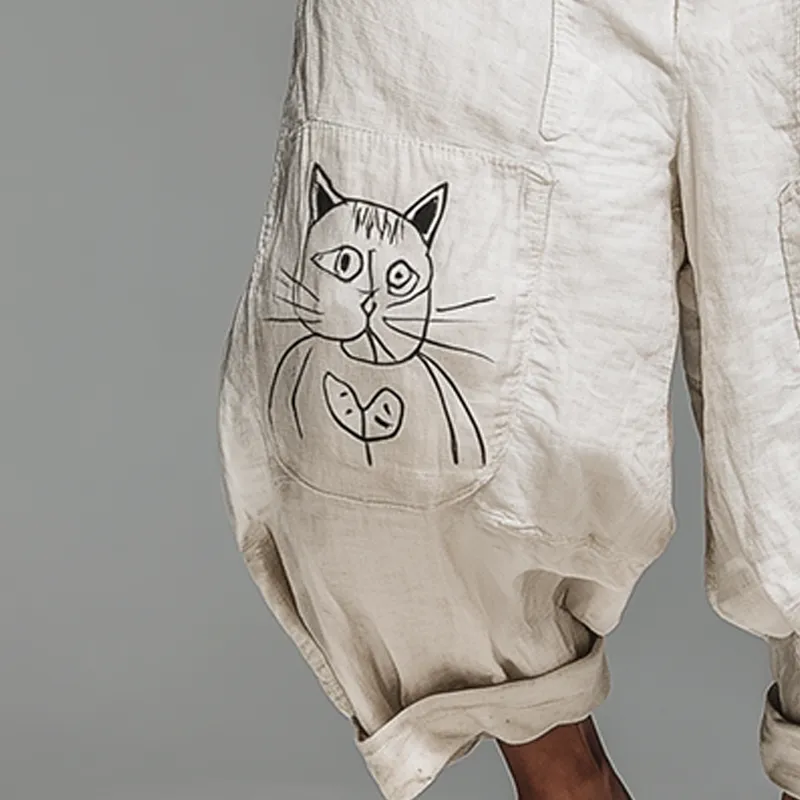 Men's Summer Fashion Cat Print Cotton And Linen Bloomers MTA2004F6P sold by Manly product image thumbnail 3