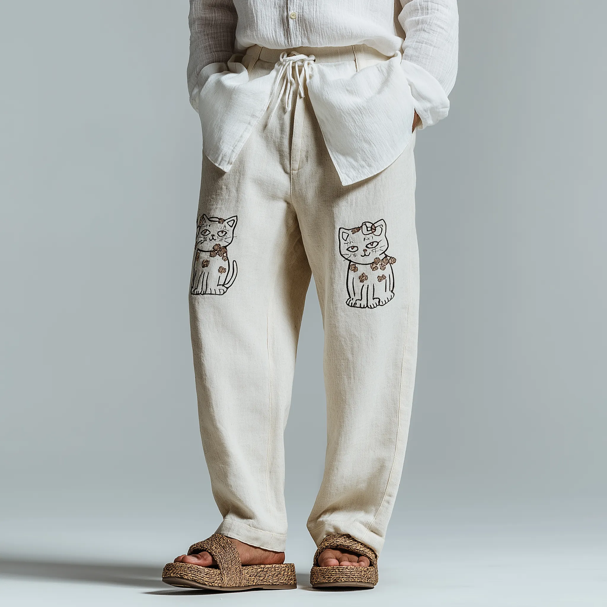 Men's Summer Fashion Cat Print Cotton Blend Casual Trousers MTA2099F6P sold by Manly product image thumbnail 2