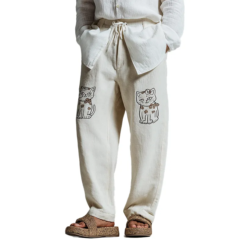 Men's Summer Fashion Cat Print Cotton Blend Casual Trousers MTA2099F6P sold by Manly