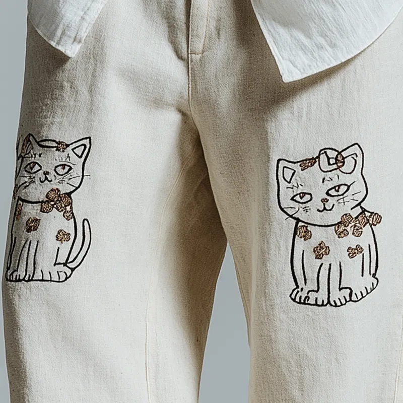 Men's Summer Fashion Cat Print Cotton Blend Casual Trousers MTA2099F6P sold by Manly product image thumbnail 3