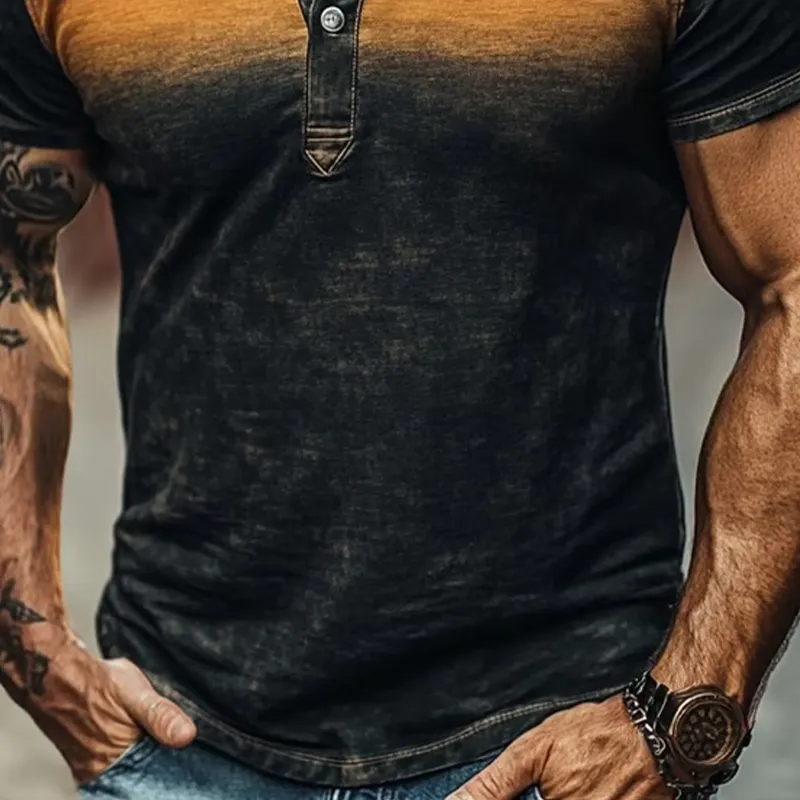 Men's Vintage Print Henley Neck Short Sleeve T-Shirt MTA2047F3X sold by Manly product image thumbnail 2