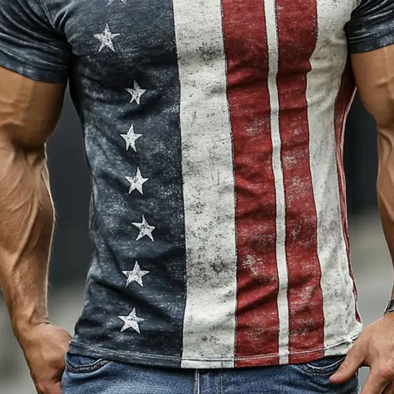 Men's American Flag Stars Print V-Neck Short Sleeve T-Shirt MTA2071F9X sold by Manly product image thumbnail 3