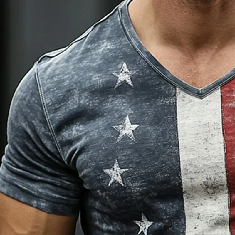 Men's American Flag Stars Print V-Neck Short Sleeve T-Shirt MTA2071F9X sold by Manly product image thumbnail 2