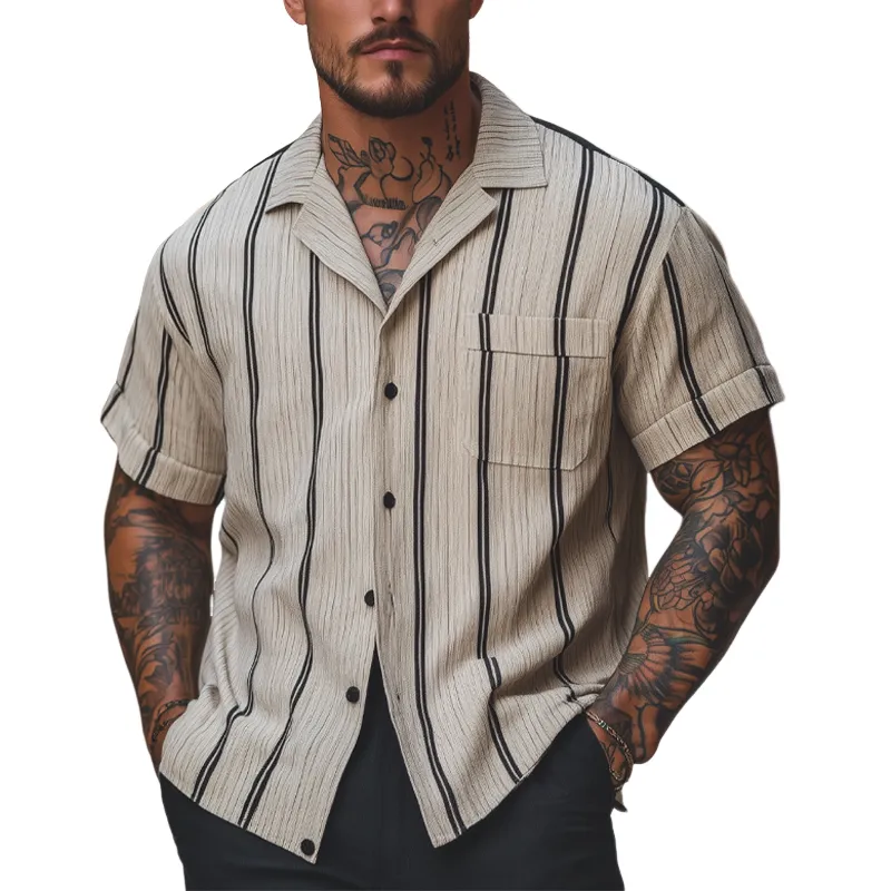 Men's Loose Casual Striped Printed Short Sleeve Shirt MTA2072F6X sold by Manly