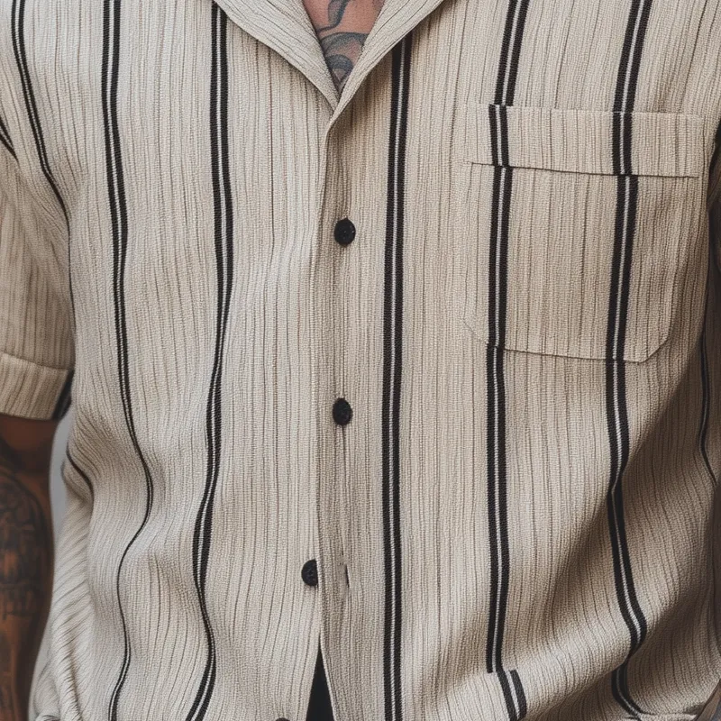 Men's Loose Casual Striped Printed Short Sleeve Shirt MTA2072F6X sold by Manly product image thumbnail 2