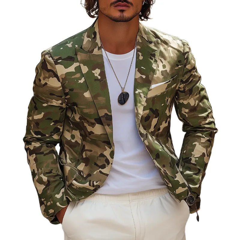 Men's Camouflage Print Casual Single Breasted Blazer MTA2014F8X sold by Manly
