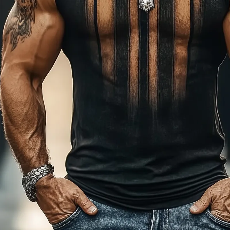 Men's Vintage Stripe Print Crew Neck Tank Tops MTA2090F8X sold by Manly product image thumbnail 4