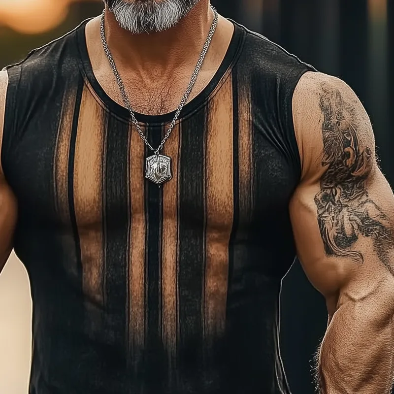 Men's Vintage Stripe Print Crew Neck Tank Tops MTA2090F8X sold by Manly product image thumbnail 2