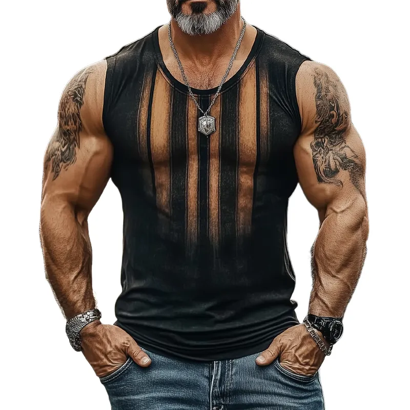 Men's Vintage Stripe Print Crew Neck Tank Tops MTA2090F8X sold by Manly