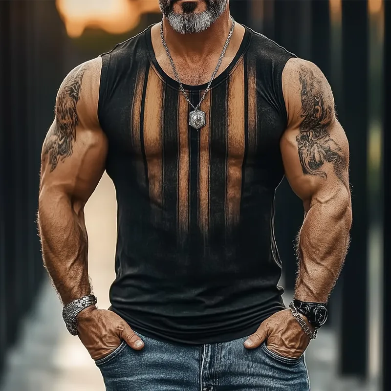 Men's Vintage Stripe Print Crew Neck Tank Tops MTA2090F8X sold by Manly product image thumbnail 3