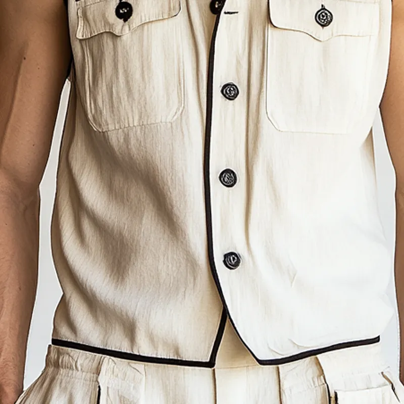 Men's Contrast Multi-Pocket Sleeveless Lapel Shirt MTA2087F5X sold by Manly product image thumbnail 4