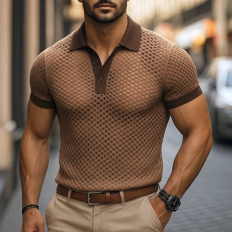 Men's Solid Hollow Knit Short Sleeve Polo Shirt MTA2010F1Z sold by Manly product image thumbnail 2