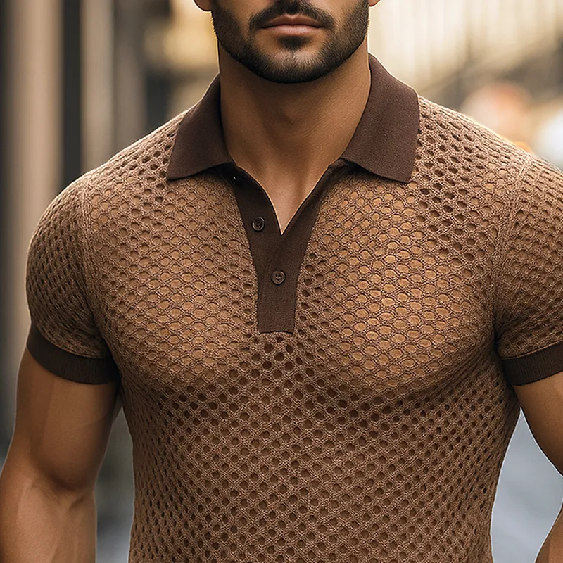 Men's Solid Hollow Knit Short Sleeve Polo Shirt MTA2010F1Z sold by Manly product image thumbnail 3