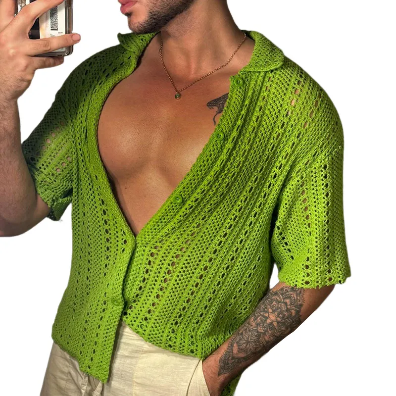 Men's Summer Jacquard Mesh Knit Short Sleeve Shirt MTA2059F4U sold by Manly