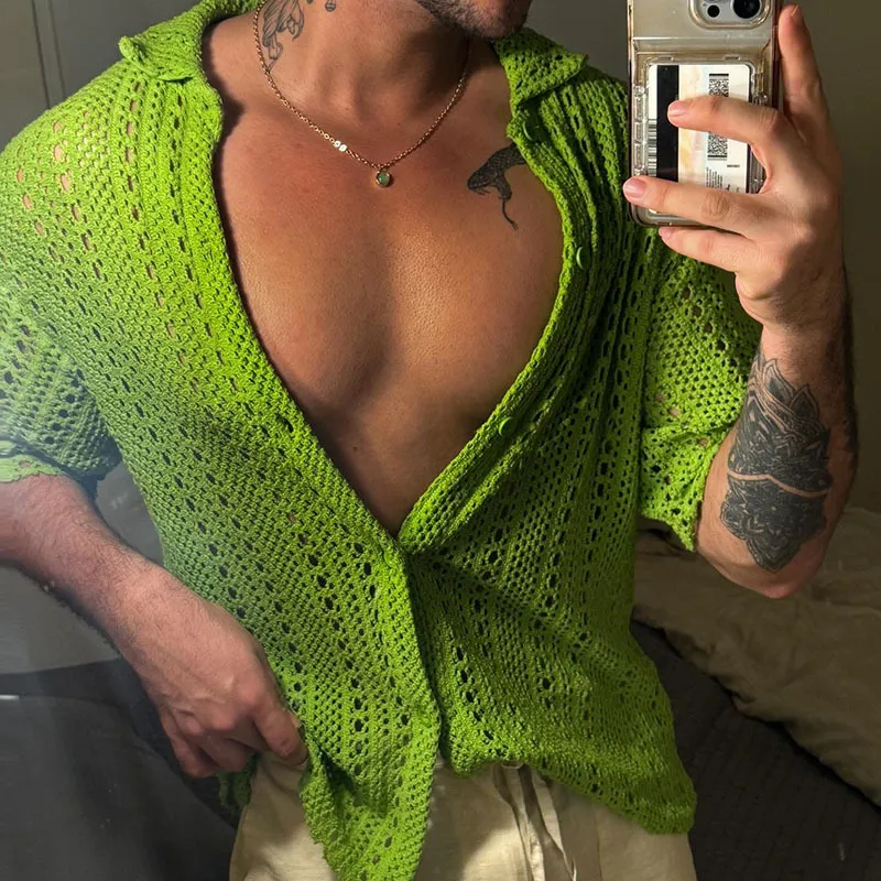 Men's Summer Jacquard Mesh Knit Short Sleeve Shirt MTA2059F4U sold by Manly product image thumbnail 3