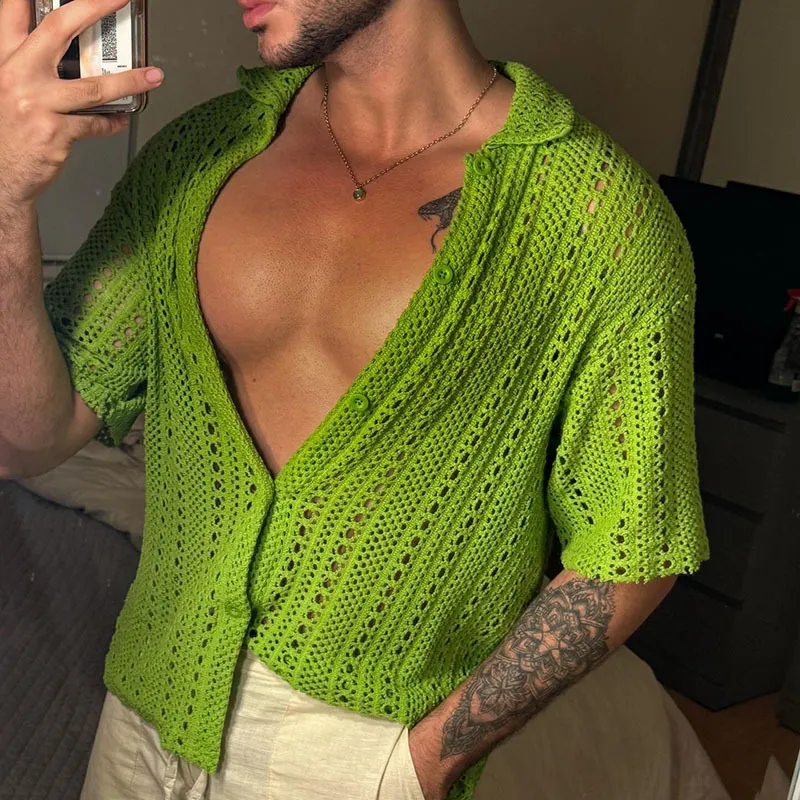 Men's Summer Jacquard Mesh Knit Short Sleeve Shirt MTA2059F4U sold by Manly product image thumbnail 2