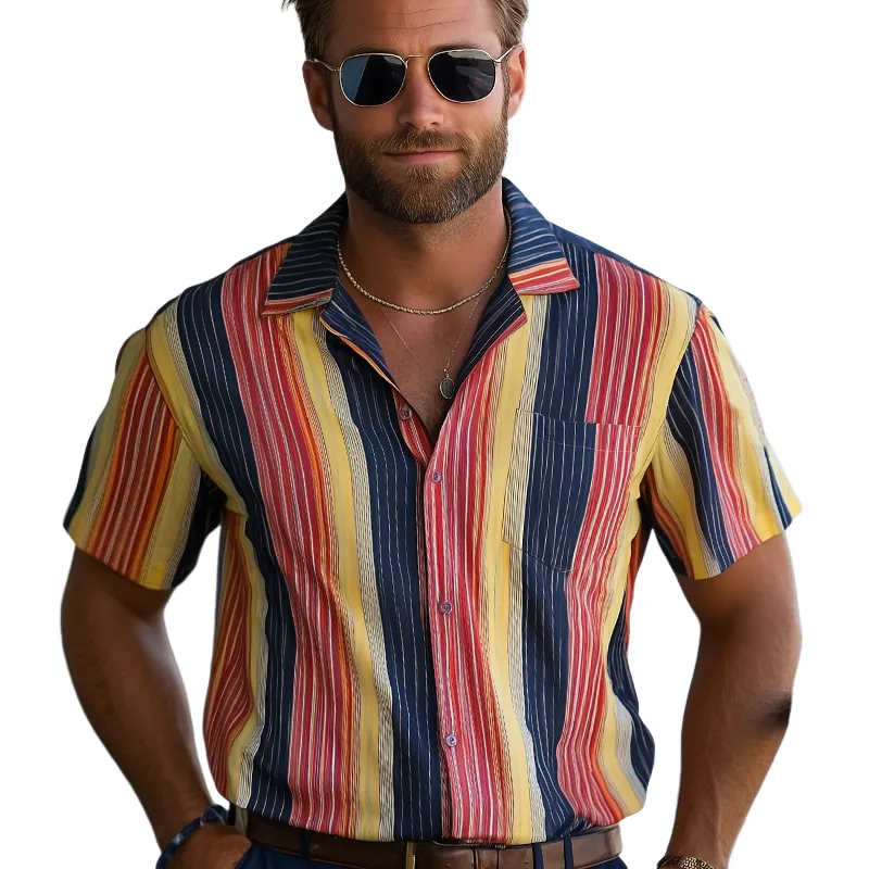 Men's Summer Classic Colorblock Striped Short Sleeve Shirt MTA2072F6U sold by Manly