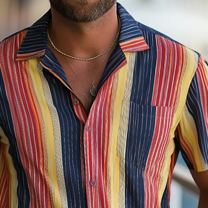 Men's Summer Classic Colorblock Striped Short Sleeve Shirt MTA2072F6U sold by Manly product image thumbnail 3