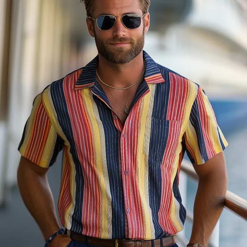 Men's Summer Classic Colorblock Striped Short Sleeve Shirt MTA2072F6U sold by Manly product image thumbnail 2
