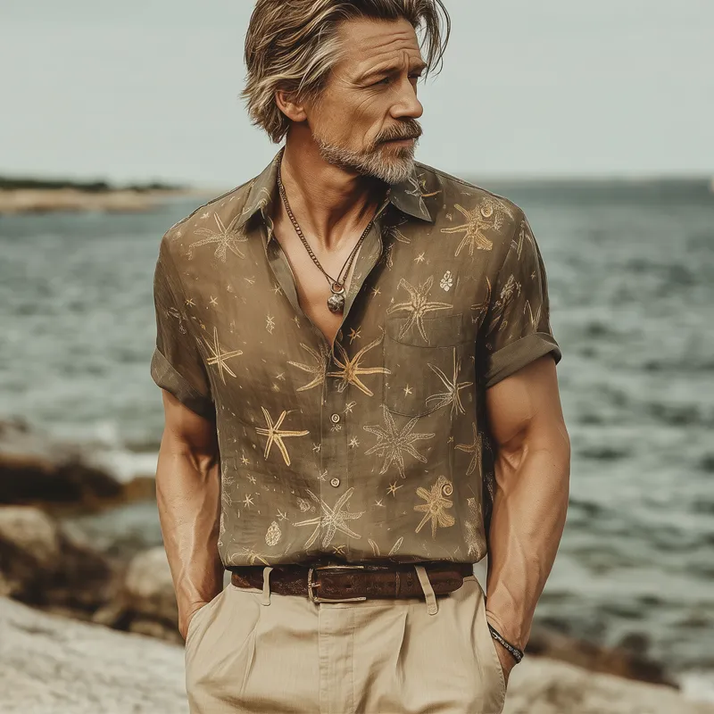 Men's Summer Beach Printed Casual Short Sleeve Shirt MTA1882F8U sold by Manly product image thumbnail 3