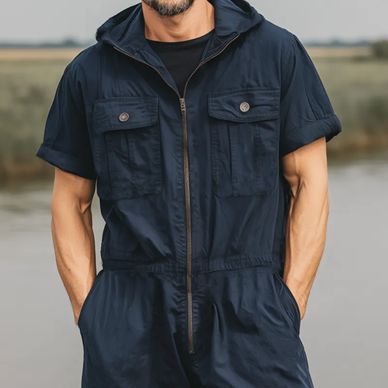 Men's Summer Classic Solid Color Hooded Zipper Jumpsuit MTA1998F4U sold by Manly product image thumbnail 4