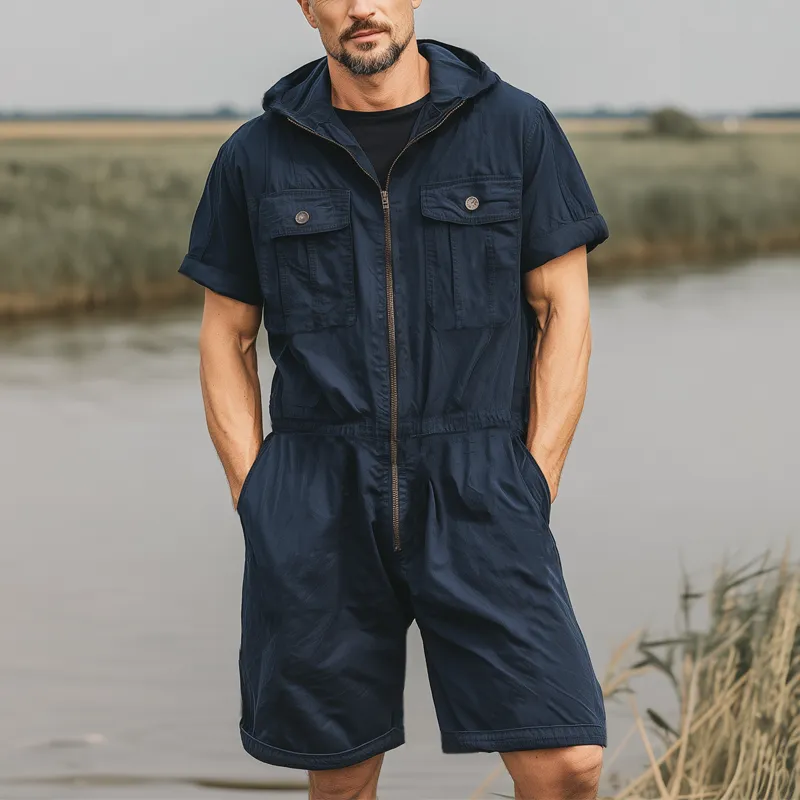 Men's Summer Classic Solid Color Hooded Zipper Jumpsuit MTA1998F4U sold by Manly product image thumbnail 2