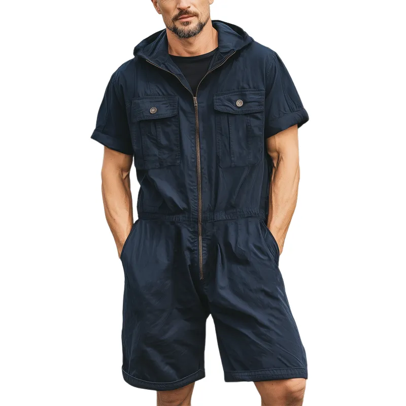 Men's Summer Classic Solid Color Hooded Zipper Jumpsuit MTA1998F4U sold by Manly