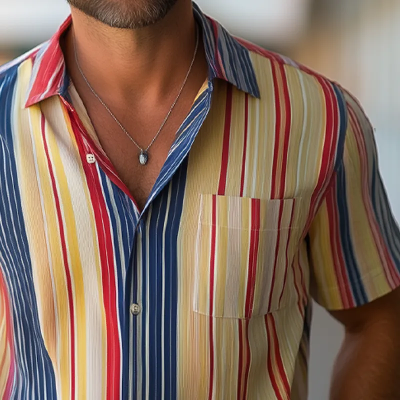 Men's Summer Classic Colorblock Striped Short Sleeve Shirt MTA2084F2U sold by Manly product image thumbnail 4