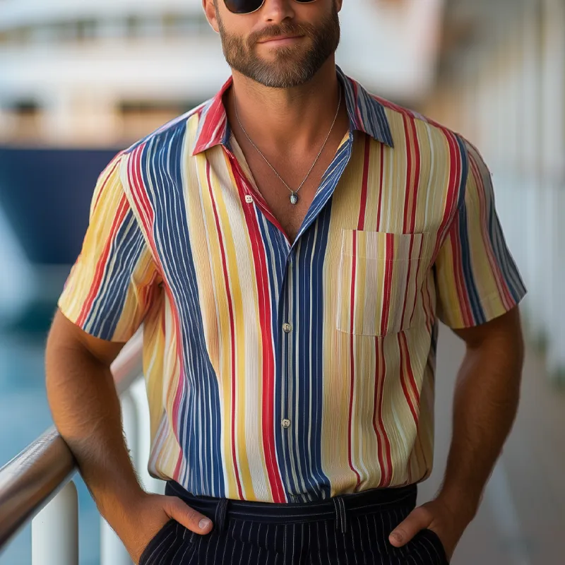 Men's Summer Classic Colorblock Striped Short Sleeve Shirt MTA2084F2U sold by Manly product image thumbnail 2