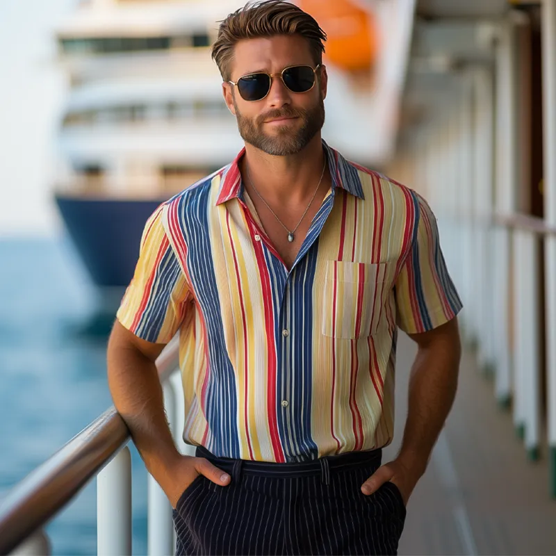 Men's Summer Classic Colorblock Striped Short Sleeve Shirt MTA2084F2U sold by Manly product image thumbnail 3