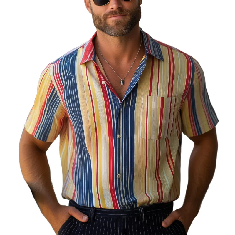 Men's Summer Classic Colorblock Striped Short Sleeve Shirt MTA2084F2U sold by Manly
