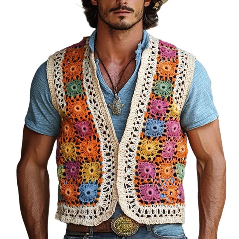 Men's Colorful Crochet Buttonless Vest MTA1758F3Y sold by Manly