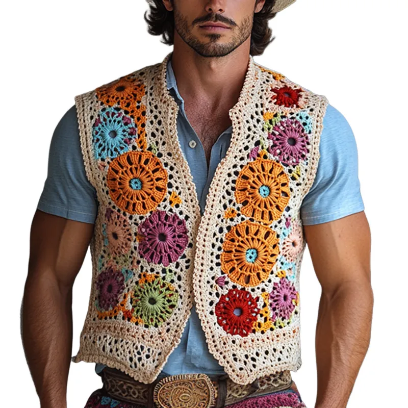 Men's Colorful Crochet Buttonless Vest MTA1723F1Y sold by Manly