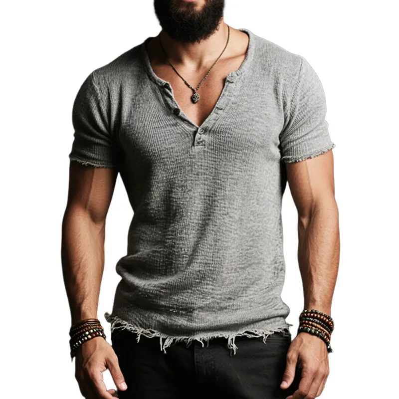 Men's Retro Casual Solid Color Worn Round Neck Short Sleeve T-Shirt MTA1984F0TO sold by Manly