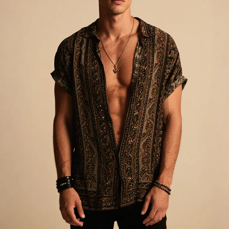 Men's Retro Casual Classical Geometric Print Lapel Short Sleeve Shirt MTA1950F2TO sold by Manly product image thumbnail 2