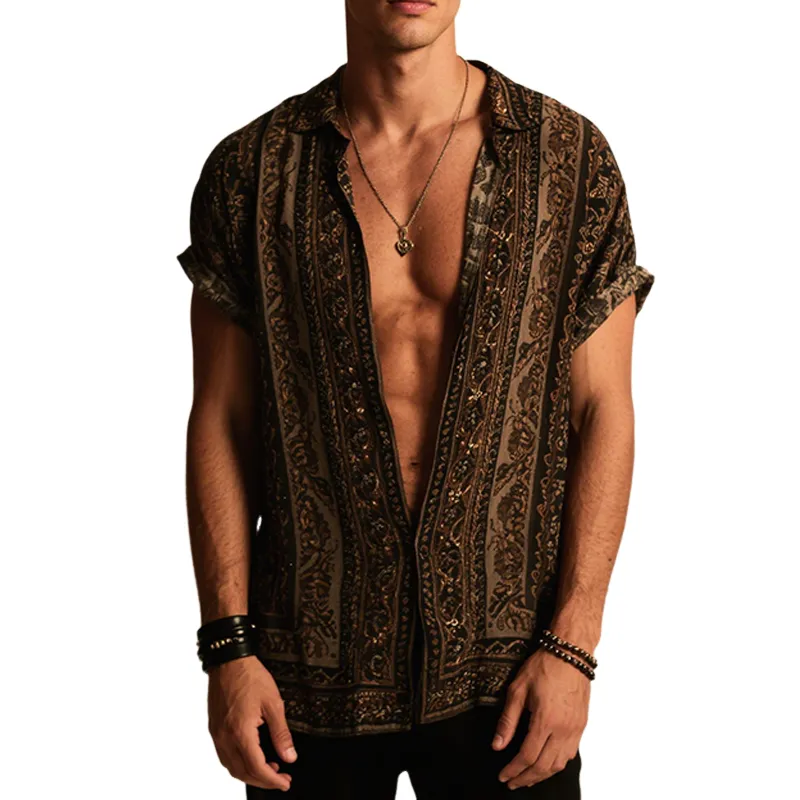 Men's Retro Casual Classical Geometric Print Lapel Short Sleeve Shirt MTA1950F2TO sold by Manly