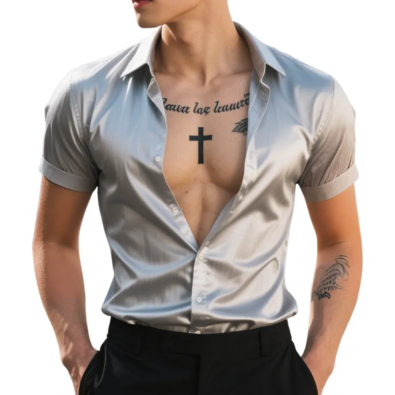 Men's Retro Casual Silver Legend Lapel Short Sleeve Shirt MTA1962F8TO sold by Manly