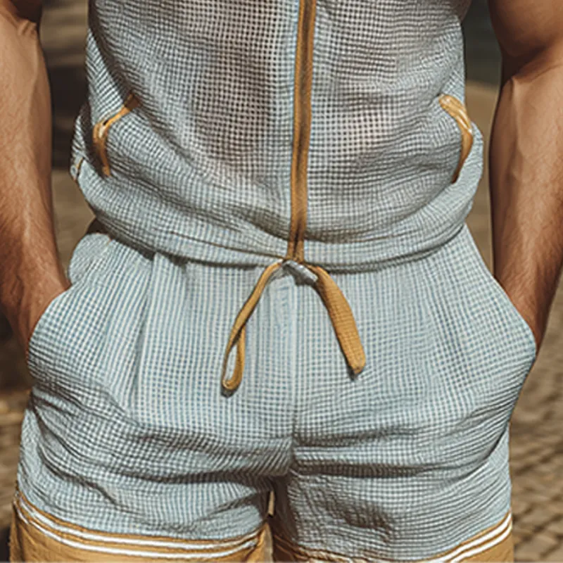 Men's Spring Summer Fashion Casual Mesh Hooded Zipper Sleeveless Shirt Elastic Waist Length Thigh Shorts Set MTA1906F7K sold by Manly product image thumbnail 5