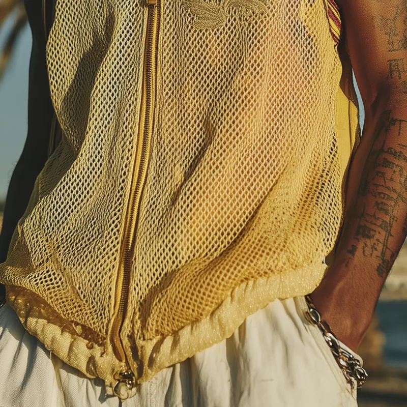 Men's Spring And Summer Fashion Casual Mesh Zipper Lapel Embroidered Sleeveless Shirt MTA1947F8K sold by Manly product image thumbnail 5