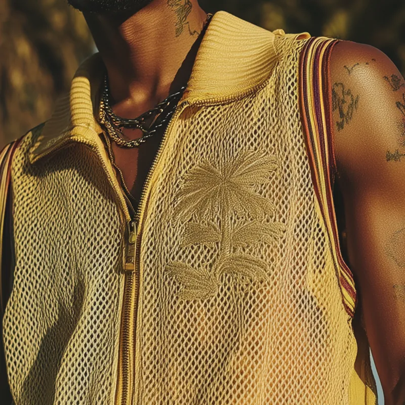 Men's Spring And Summer Fashion Casual Mesh Zipper Lapel Embroidered Sleeveless Shirt MTA1947F8K sold by Manly product image thumbnail 4