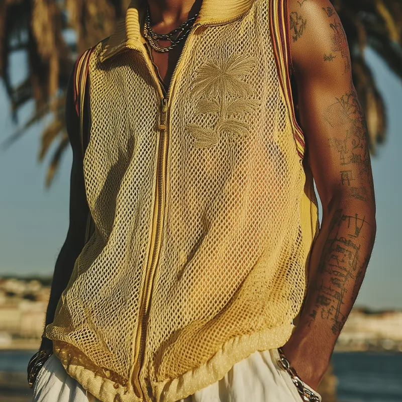 Men's Spring And Summer Fashion Casual Mesh Zipper Lapel Embroidered Sleeveless Shirt MTA1947F8K sold by Manly product image thumbnail 3