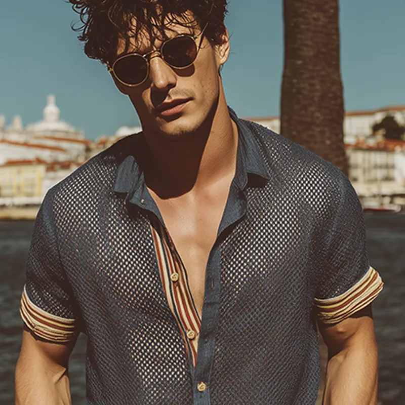 Men's Spring And Summer Fashion Casual Mesh Patchwork Cotton Blend Short-sleeved Shirt MTA1981F7K sold by Manly product image thumbnail 5